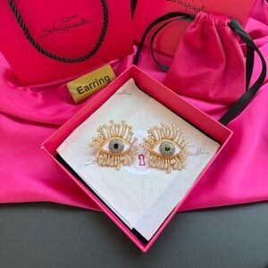 Schiaparelli Gold and Green Eye Earrings